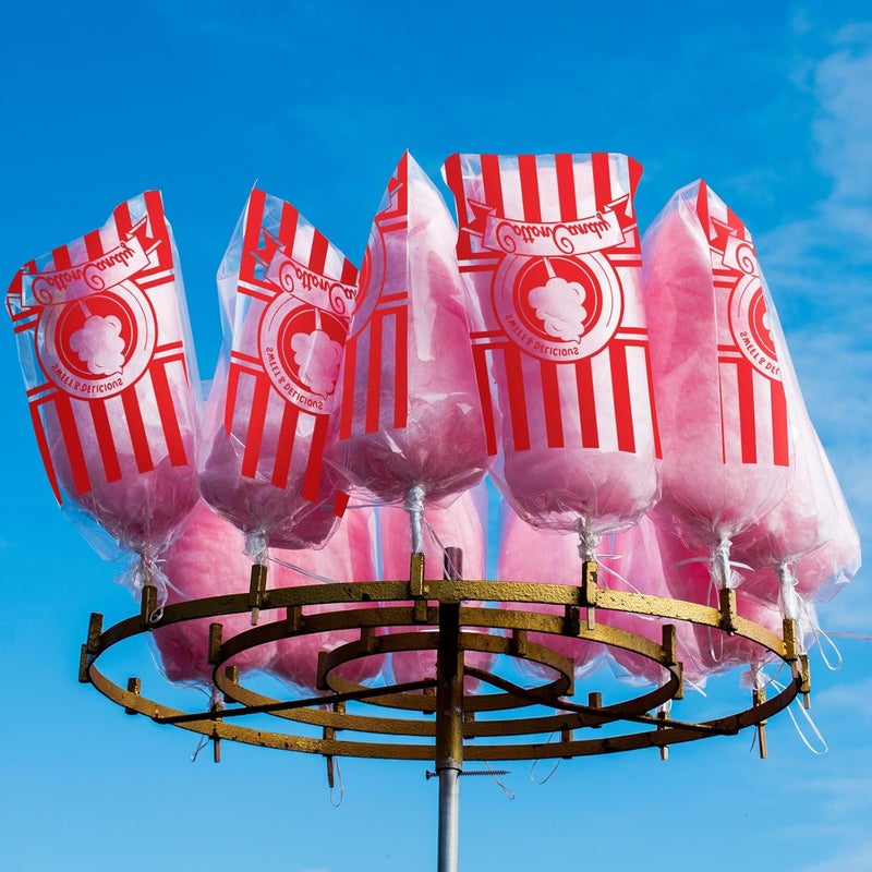 Geyee 500 Count Cotton Candy Bags with Ties Large Clear Cotton Candy Bags with Stripe Print, Perfect for the Carnivals Summer Party Kitchen Supplies 17.7 x 11.8 Inch - Image 5